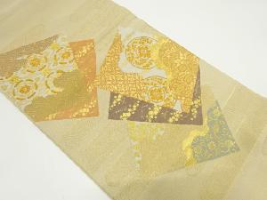 アンティーク　綴れ色紙に草花・古典柄織り出し袋帯（材料）